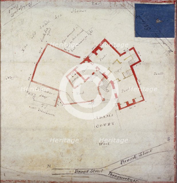 Plan of premises in Adams Court off Old Broad Street, London, c1800.                                 Artist: Anon