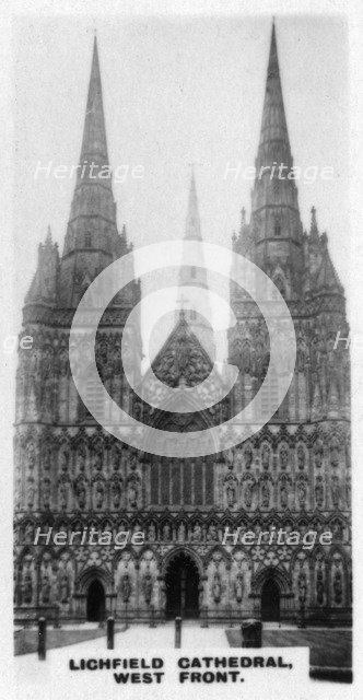 'Lichfield Cathedral, West Front', Staffordshire, c1920s. Artist: Unknown