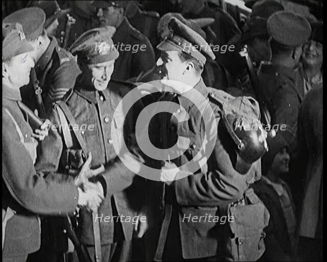 Scene from the Short Silent Feature Film 'Poppies of Flanders'. A Group of Male Actors..., 1920s. Creator: British Pathe Ltd.