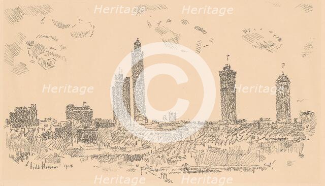 New York Sky Line, Dark Buildings, 1918. Creator: Frederick Childe Hassam.