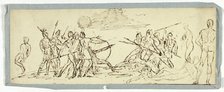 Sketch of Battle Scene (recto); Frigate (verso), n.d. (recto); 19th c.(verso). Creator: Unknown.