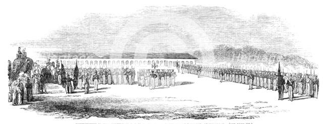 Presentation of New Colours to the 28th Regiment, Bengal Native Infantry, at Umballah, 1856.  Creator: Unknown.