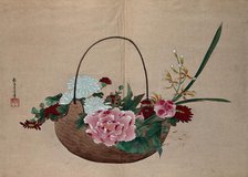 A basket of flowers, peonies, chrysanthemums and orchids. Creator: Unknown.