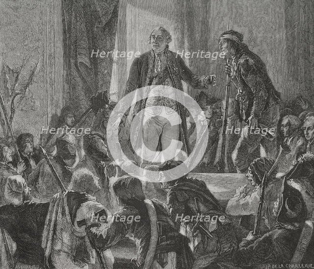 French Revolution: Louis XVI drinking to the health of the nation, Paris, 1876.  Creators: Hippolyte de la Charlerie, Jonnard.