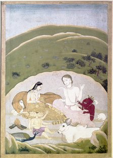 Siva and Parvati with their children, Ganesh and Karttikgya on Mount Kailash, c1745. Artist: Unknown.