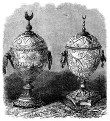 The International Exhibition: cups made of ostrich eggs, in the Algerian Court, 1862. Creator: Unknown.