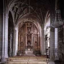 Detail of the interior of the church of Our Lady of the Angels, the main altarpiece and the decor…