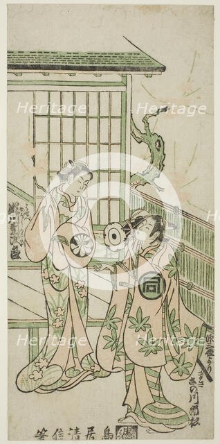 The Actors Sanogawa Ichimatsu I as Minamoto no Yorimasa and Segawa Kikujiro I as Nobutsura..., 1747. Creator: Torii Kiyonobu II.