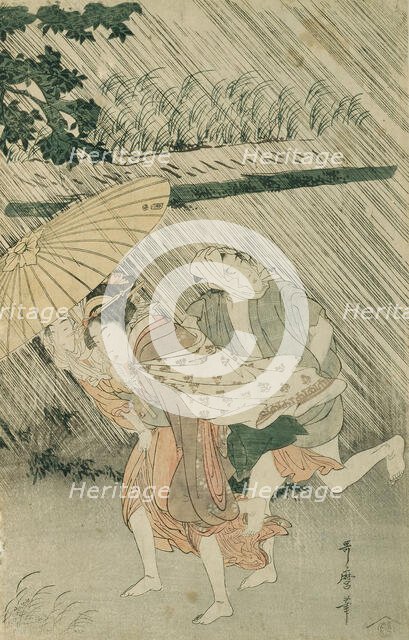 Sheltering from a Sudden Shower, Japan, c. 1799/1800. Creator: Kitagawa Utamaro.