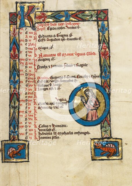 Zodiacal Sign of Virgo; Psalter, third quarter of 13th century. Creator: Unknown.