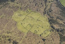 An enclosed stone hut circle  settlement on Buckland Common, Dartmoor, Devon,  2025. Creator: Damian Grady.