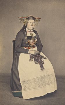 Brud fra Vos. woman in traditional Norwegian costume, July 1, 1870. Creator: Knud Knudsen.