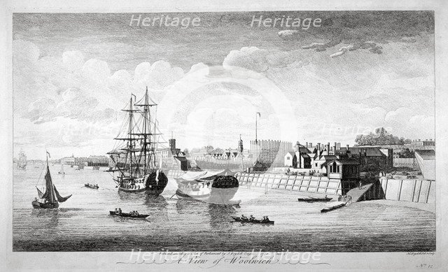 View of boats on the River Thames near Woolwich, Kent, 1750. Artist: John Boydell