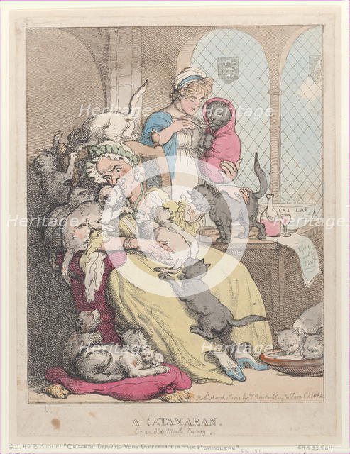 A Catamaran, or an Old Maid's Nursery, March 1, 1803., March 1, 1803. Creator: Thomas Rowlandson.