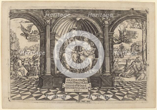 Virgin and Child Enthroned with Saint Anne, c. 1512/1513. Creator: Master NA.DAT with the Mousetrap.