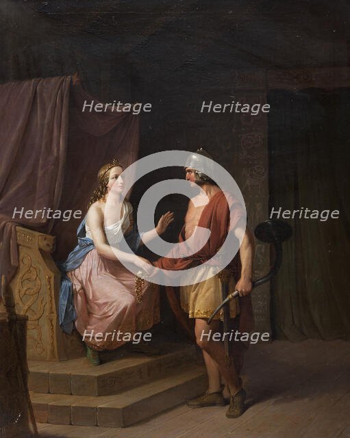 Heimdal hands over the Brisinga jewelry to Freya, 1846. Creator: Nils Andersson.