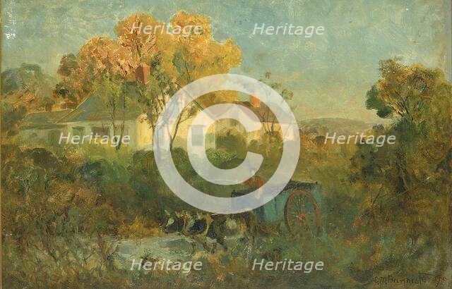 The Drinking Pool (man in cart with oxen at pool), 1895. Creator: Edward Mitchell Bannister.