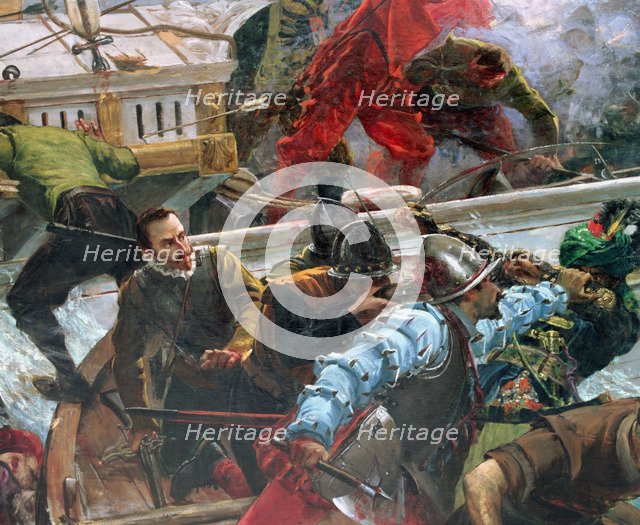 Naval battle of Lepanto, a battle commanded by Juan of Austria on 07.10.1571, Oil, 1887.