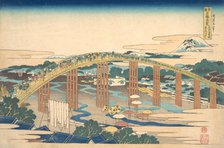 Yahagi Bridge at Okazaki on the Tokaido (Tokaido Okazaki Yahagi no hashi), from the se..., ca. 1830. Creator: Hokusai.