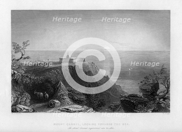 Looking out to sea from Mount Carmel, Israel, 1841.Artist: W Floyd
