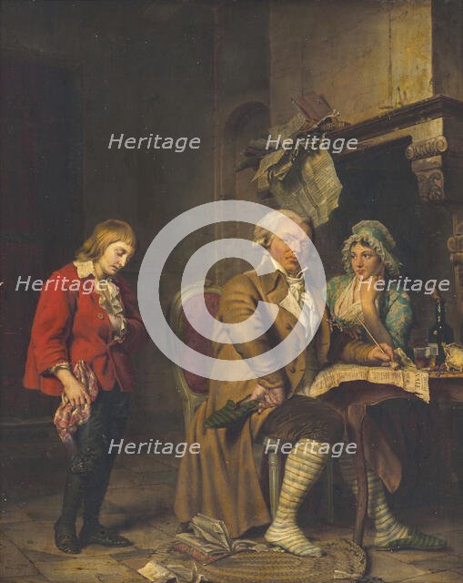 Louis XVII (1785-1795) and the Simon couple in the Temple prison. Creator: Boilly, Julien Léopold (Jules) (1796-1874).