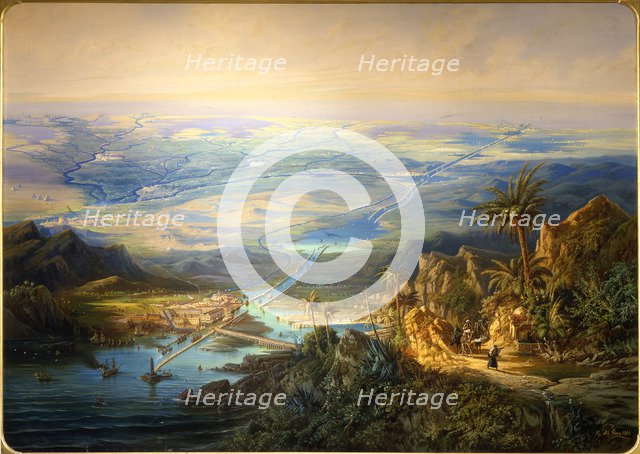The Suez Canal, 1864. Artist: Rieger, Alberto (1834-1904)