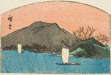 Boats on lake, section of an untitled harimaze print, c. 1850. Creator: Ando Hiroshige.