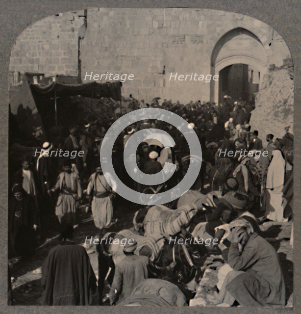 'Traffic by St. Stephen's Gate, Jerusalem', c1900. Artist: Unknown.