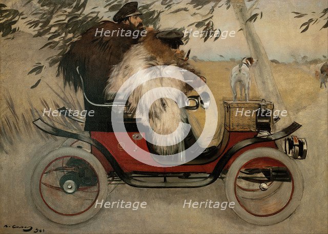 Ramon Casas and Pere Romeu in an Automobile. Artist: Casas, Ramon (1866-1932)