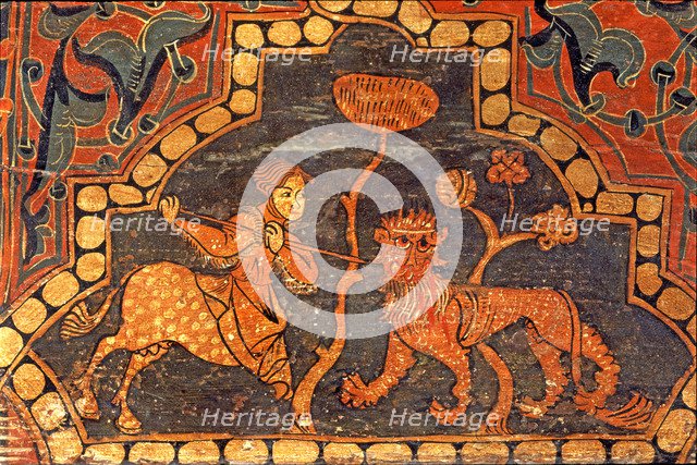  'A centaur fighting with a dragon', coffered ceiling, detail of a polychromed beam.