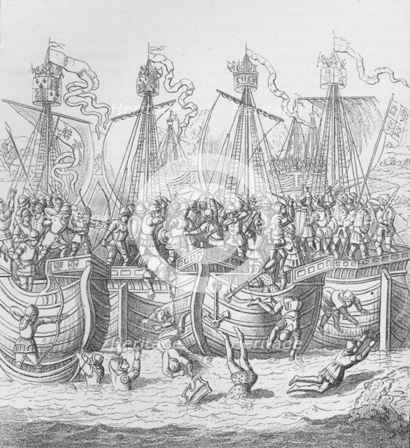 Ships at La Rochelle, France, in 1372, c1804 (1906). Artist: Unknown.