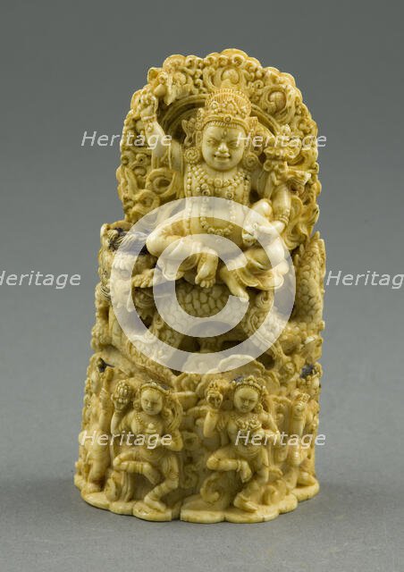 Jambhala, the God of Wealth, Seated on a Dragon, 15th century. Creator: Unknown.