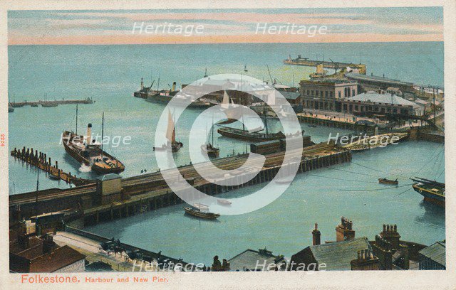 'Folkestone. Harbour and New Pier', late 19th-early 20th century. Artist: Unknown.