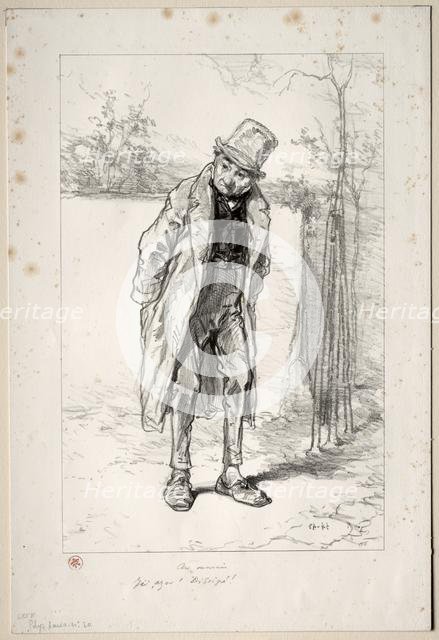 Physionomies Parisiennes: Au Marais. Ici, Azor! ici!, 1857-58. Creator: Paul Gavarni (French, 1804-1866).