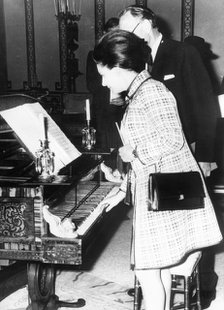 Princess Margaret (1930-2002) plays an 1817 piano at the Royal Pavilion, Brighton, 1968. Artist: Unknown