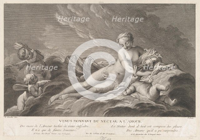Venus Giving Nectar to Cupid, 18th century. Creator: Pierre François Basan.