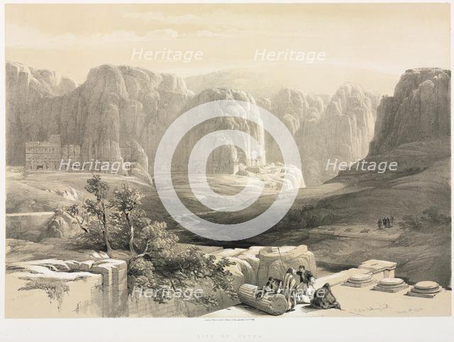 The Holy Land, Syria, Idumea, Arabia, Egypt & Nubia (Vol. III): Petra, Looking South, 1842. Creator: Louis Haghe (British, 1806-1885); F.G. Moon.