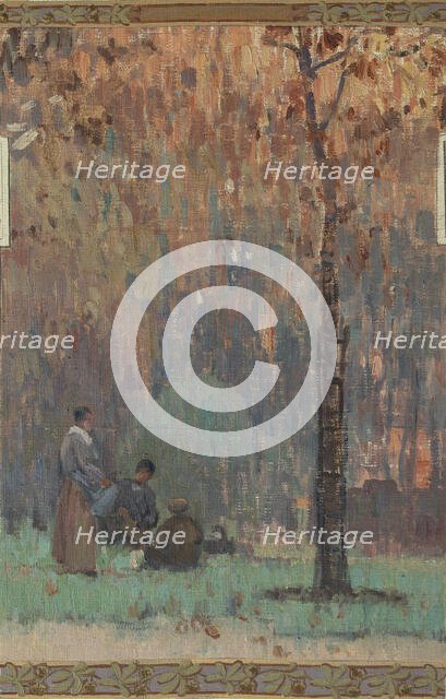 Esquisse pour la mairie de Fresnes : paysage rural en lisière de forêt, 1905. Creator: Jean Constant Pape.