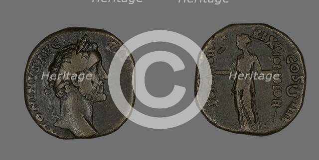 Sestertius (Coin) Portraying Emperor Antoninus Pius, 155-156. Creator: Unknown.