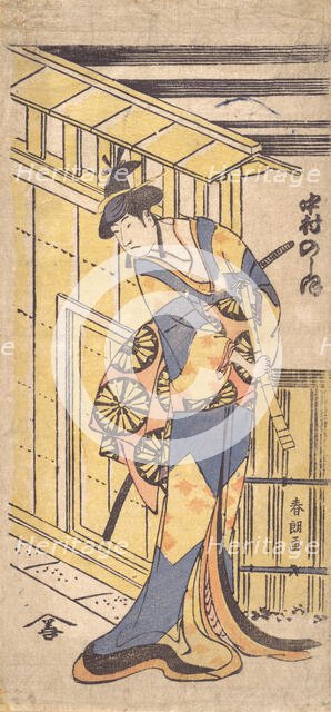 The Actor Nakamura Noshio II, in Female Role, Holding a Shakuhachi (Bam..., 1796 (Kansei, 6th year). Creator: Hokusai.