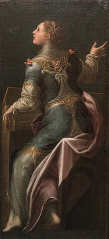 Young girl playing the harpsichord. Creator: Mazzola Bedoli, Girolamo (c. 1500-1569).