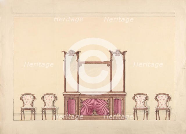 Design for a Mirrored Cabinet and Four Chairs, early 19th century. Creator: Anon.