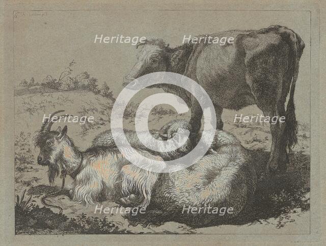 Standing Ox, Two Sheep, and a Goat, c. 1762. Creator: Francesco Londonio.