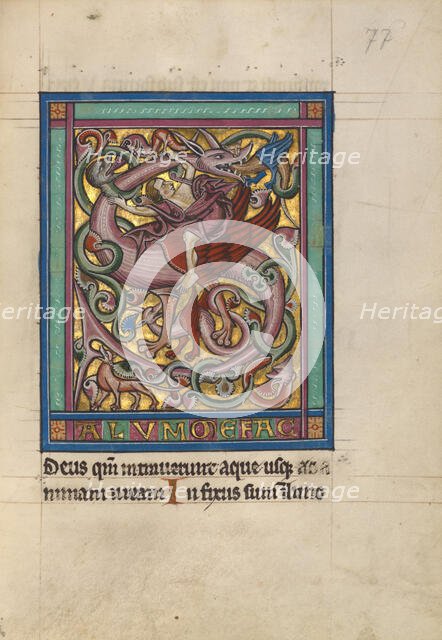 Initial S: A Griffin and Rider; Psalter, about 1240-1250. Creator: Unknown.