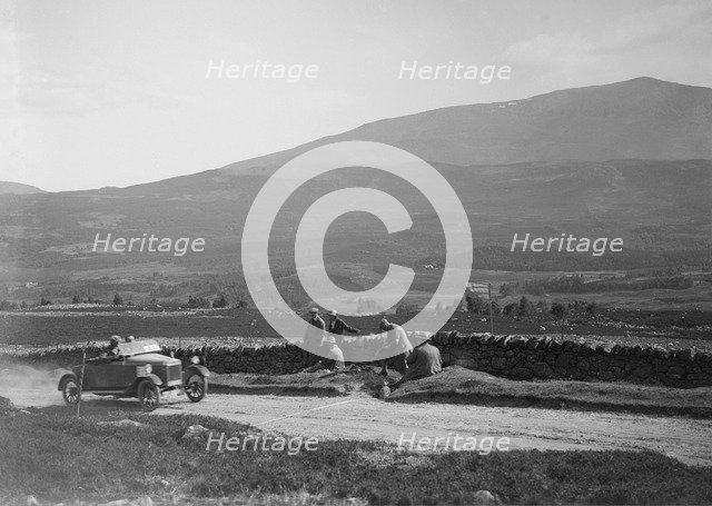 Lagonda open 2-seater of WH Oates competing in the Scottish Light Car Trial, 1922. Artist: Bill Brunell.