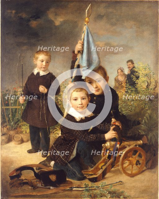 Children's soldier games. Artist: Reiter, Johann Baptist (1813-1890)