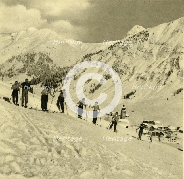 Skiing lesson, Arlberg, Austria, c1935.  Creator: Unknown.