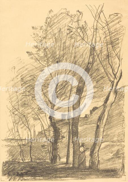 Reading Beneath the Trees (La Lecture sous les arbres), 1874. Creator: Jean-Baptiste-Camille Corot.