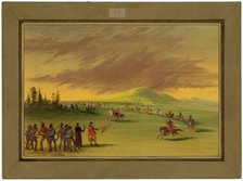 La Salle Meets a War Party of Cenis Indians on a Texas Prairie. April 25, 1686, 1847/1848. Creator: George Catlin.