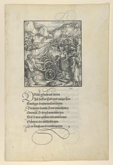 Unfalo Endangering Theuerdanck, Causing the the Explosion of Three Cannons, from Theuerdan..., 1517. Creator: Hans Schäufelein the Elder.